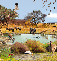 Watching wildlife around at a water-hole can be phantastic