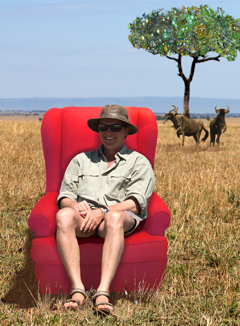 Squack Evans in the Red Chair on location in the Serengeti